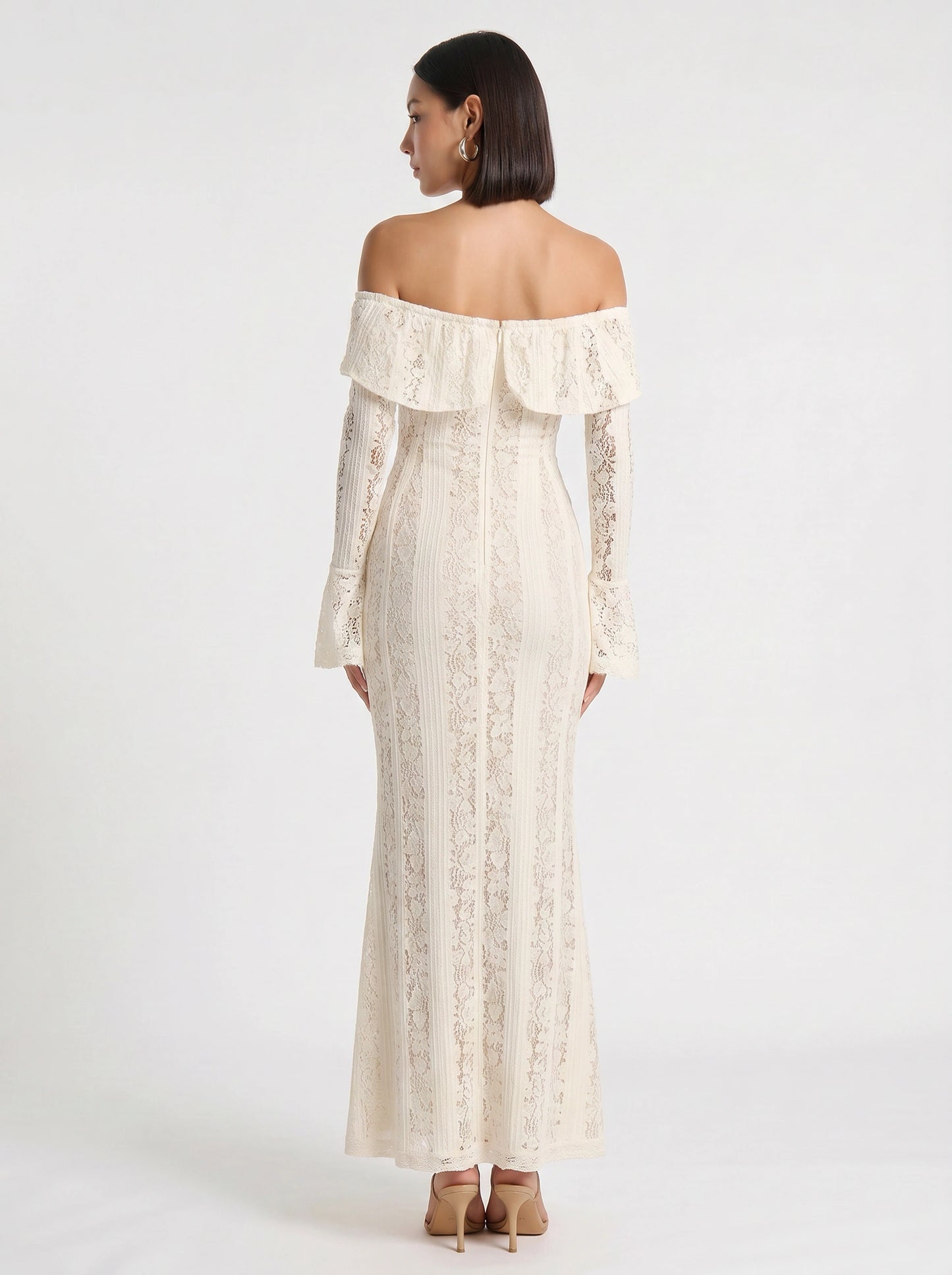 Lavina Off Shoulder Dress – Lace Maxi Women Long Sleeve White Boho Summer Evening Romantic