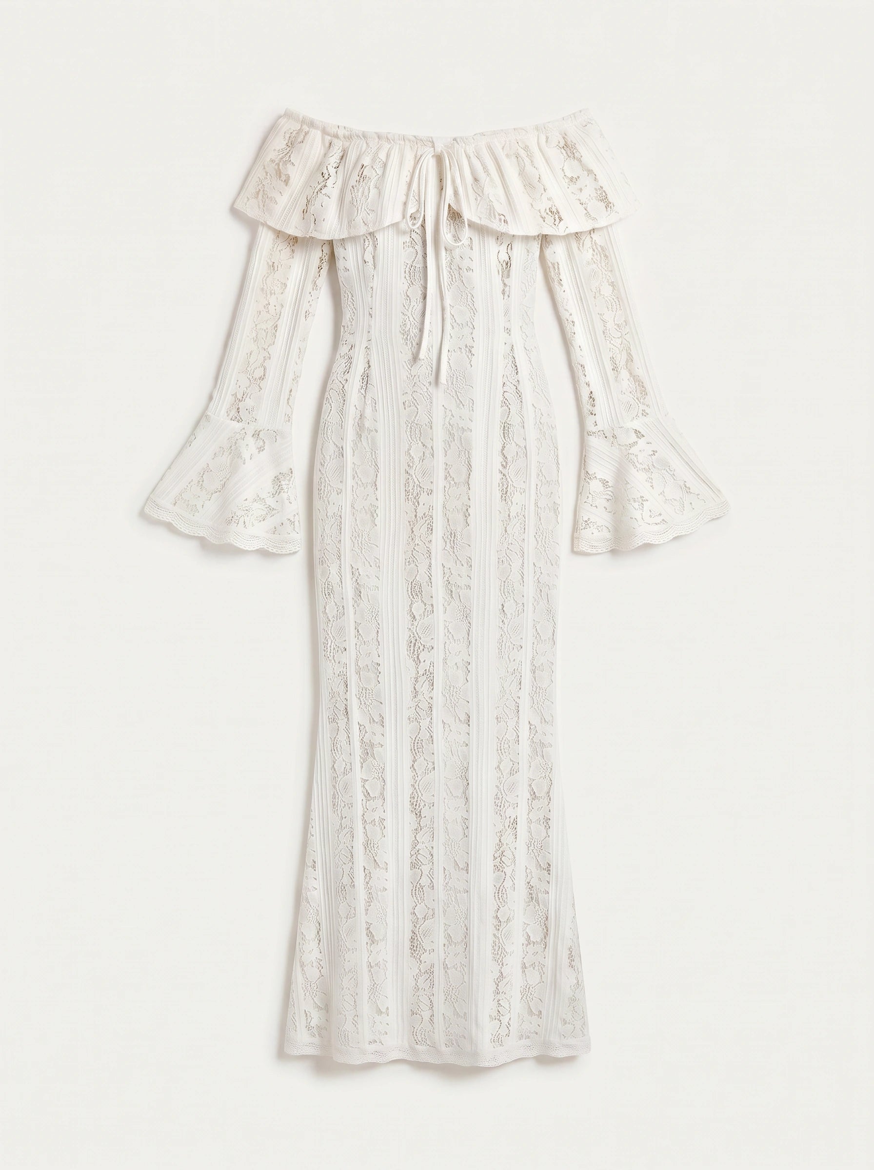 Lavina Off Shoulder Dress – Lace Maxi Women Long Sleeve White Boho Summer Evening Romantic
