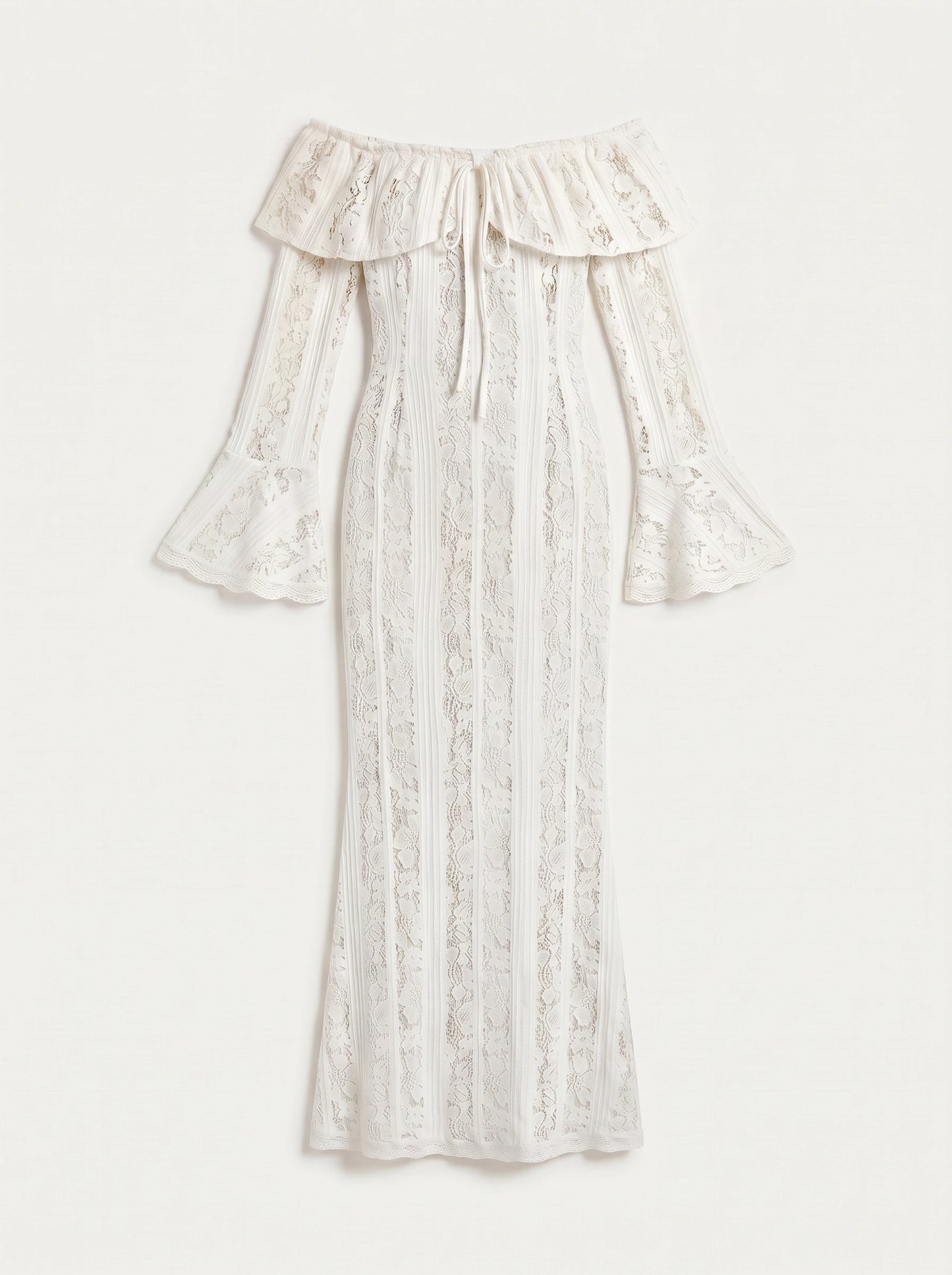 Lavina Off Shoulder Dress – Lace Maxi Women Long Sleeve White Boho Summer Evening Romantic