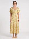 Citrin Ruched Flutter-Sleeve Maxi Dress – Puff Sleeve Dress Women Formal Wedding Guest Floral Maxi Dress