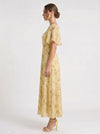 Citrin Ruched Flutter-Sleeve Maxi Dress – Puff Sleeve Dress Women Formal Wedding Guest Floral Maxi Dress