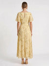 Citrin Ruched Flutter-Sleeve Maxi Dress – Puff Sleeve Dress Women Formal Wedding Guest Floral Maxi Dress