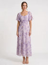 Citrin Ruched Flutter-Sleeve Maxi Dress – Puff Sleeve Dress Women Formal Wedding Guest Floral Maxi Dress