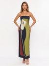Floressa Strapless Maxi Dress – Abstract Floral Black Women Summer Evening Cocktail Party Midi Dress