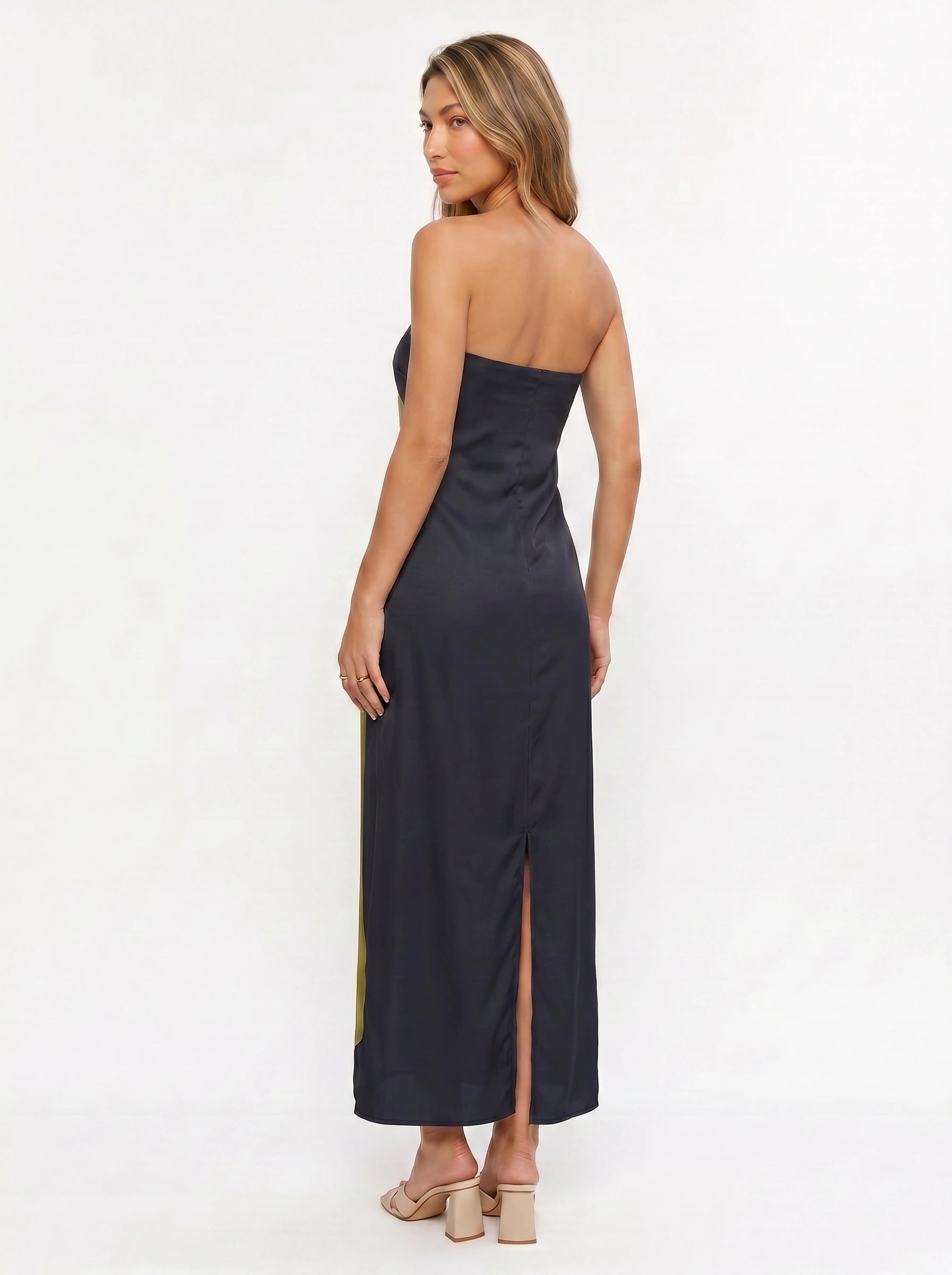 Floressa Strapless Maxi Dress – Abstract Floral Black Women Summer Evening Cocktail Party Midi Dress