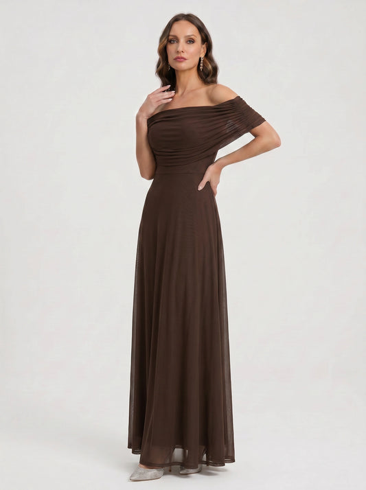 Rimonda Off-Shoulder Ruched Maxi Dress – Formal Evening Women Cocktail Wedding Guest Maxi Dress