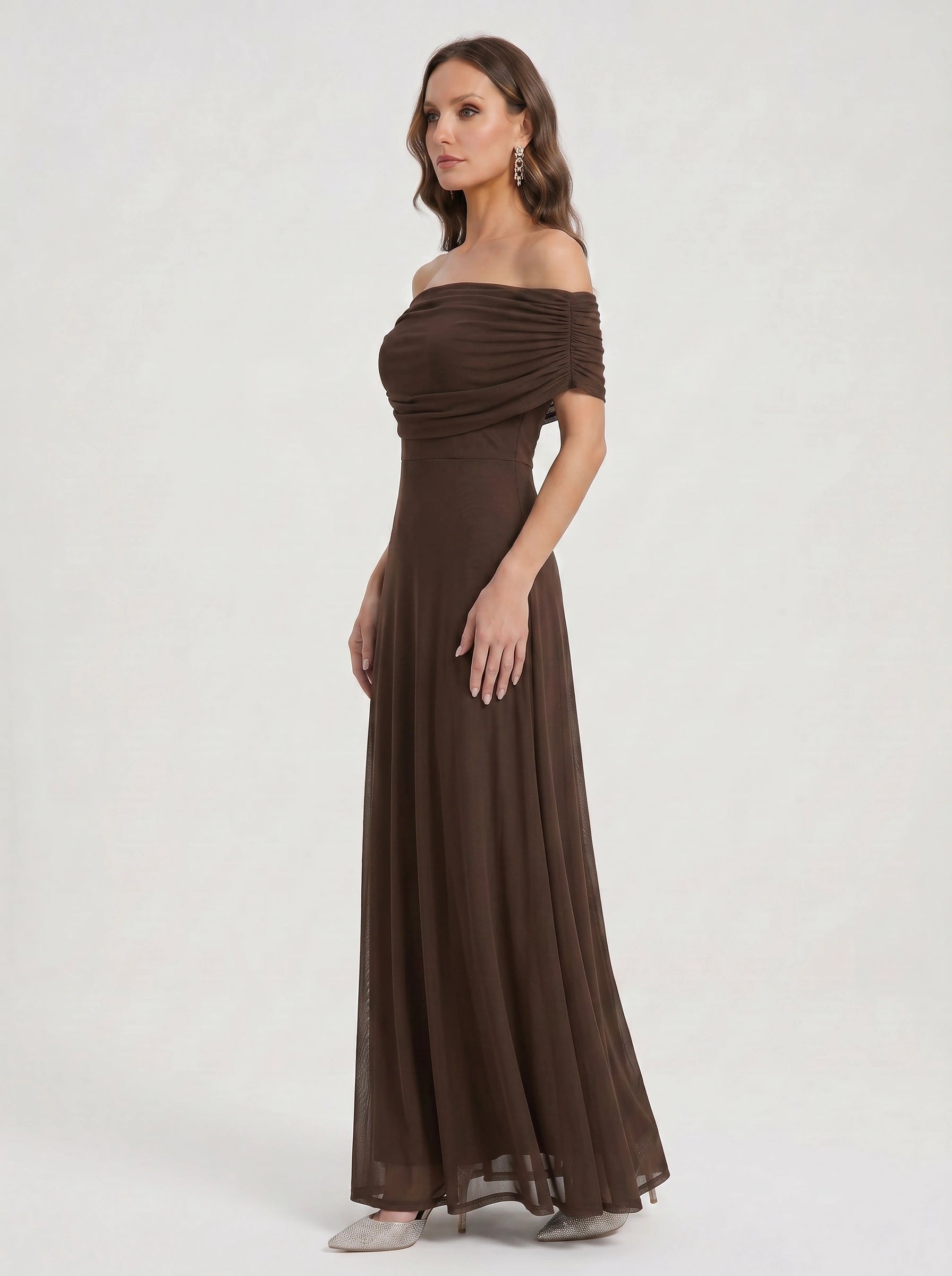 Rimonda Off-Shoulder Ruched Maxi Dress – Formal Evening Women Cocktail Wedding Guest Maxi Dress