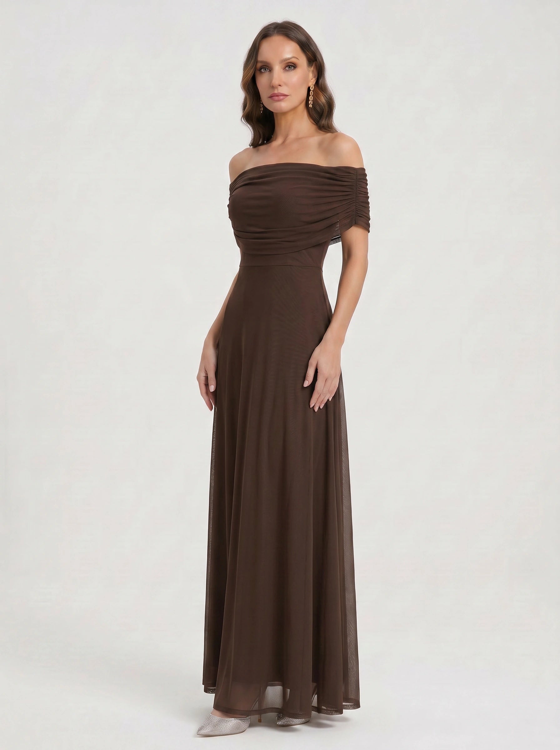 Rimonda Off-Shoulder Ruched Maxi Dress – Formal Evening Women Cocktail Wedding Guest Maxi Dress