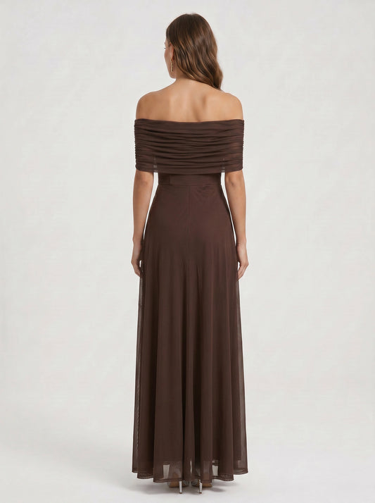 Rimonda Off-Shoulder Ruched Maxi Dress – Formal Evening Women Cocktail Wedding Guest Maxi Dress