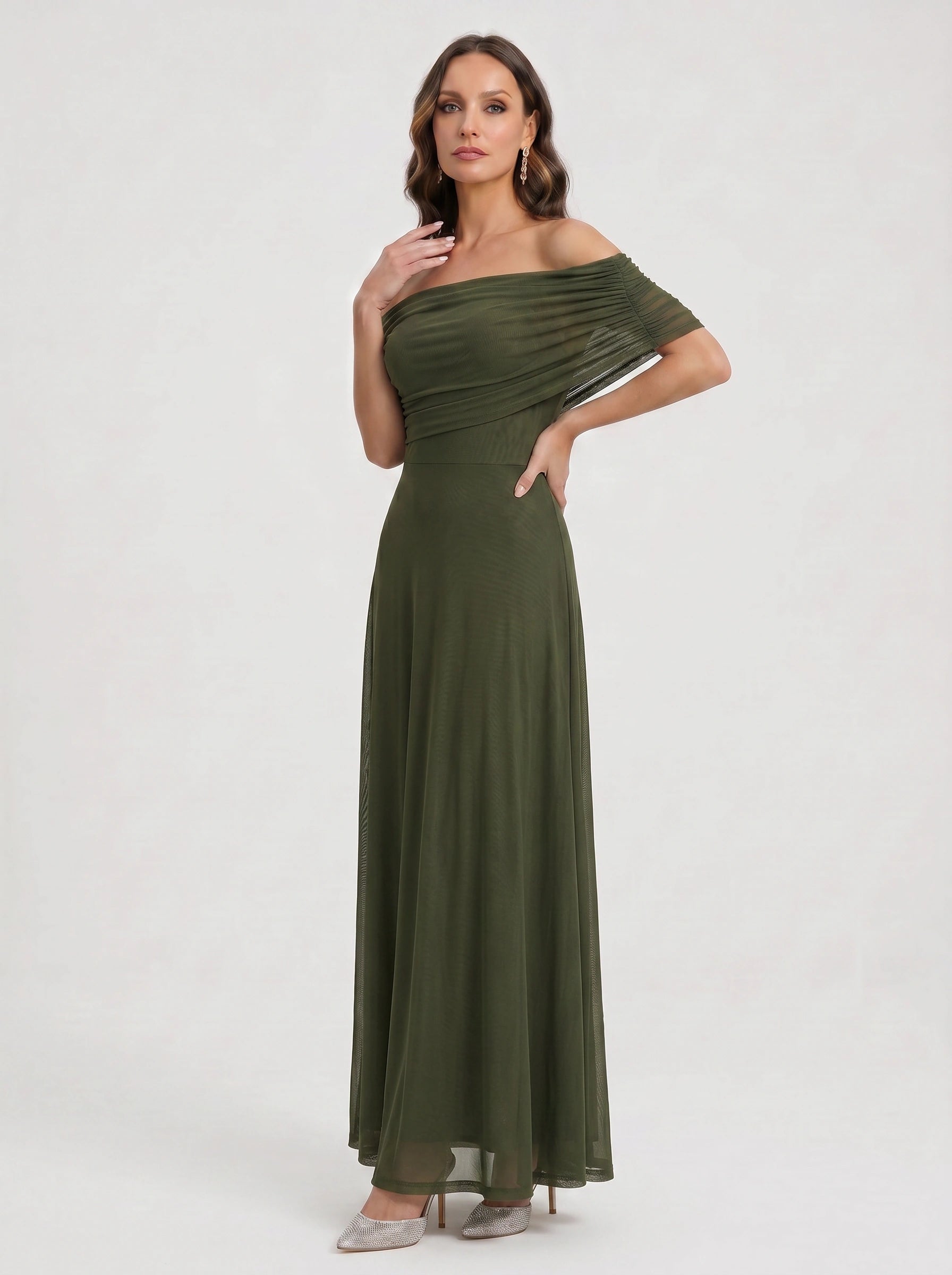 Rimonda Off-Shoulder Ruched Maxi Dress – Formal Evening Women Cocktail Wedding Guest Maxi Dress