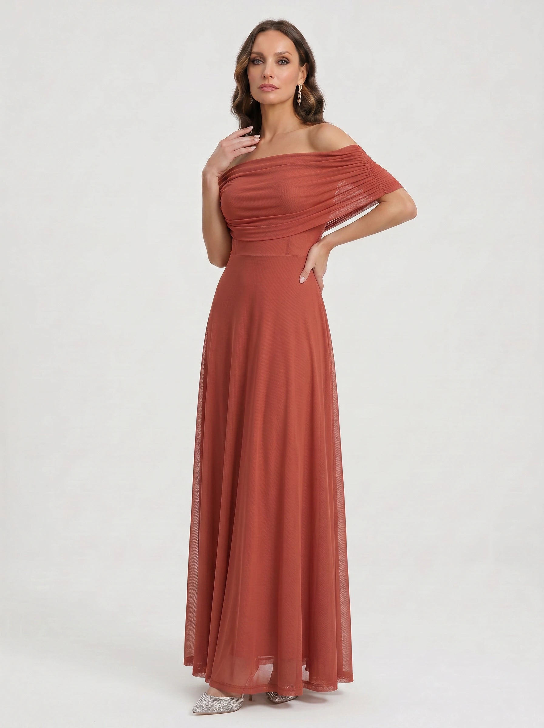 Rimonda Off-Shoulder Ruched Maxi Dress – Formal Evening Women Cocktail Wedding Guest Maxi Dress