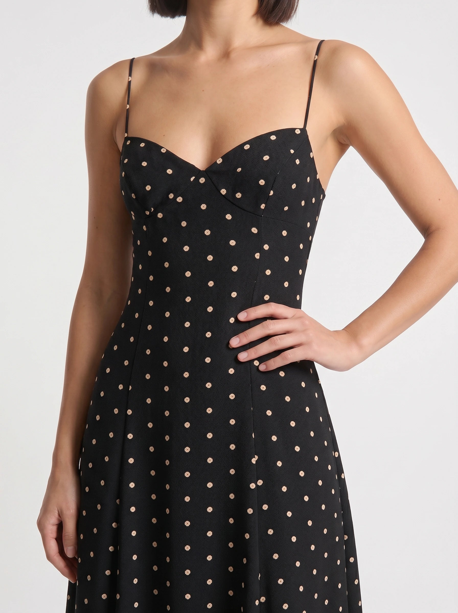 Puntina Sweetheart Polka Dot Maxi Dress – Black White Polka Dot Dress Women Summer Wedding Guest Party Maxi Dress, Black / 2XL