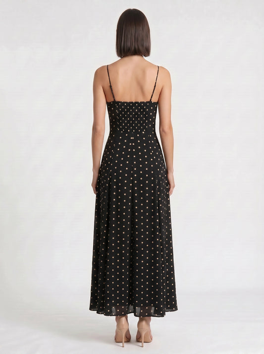 Puntina Sweetheart Polka Dot Maxi Dress – Black White Polka Dot Dress Women Summer Wedding Guest Party Maxi Dress