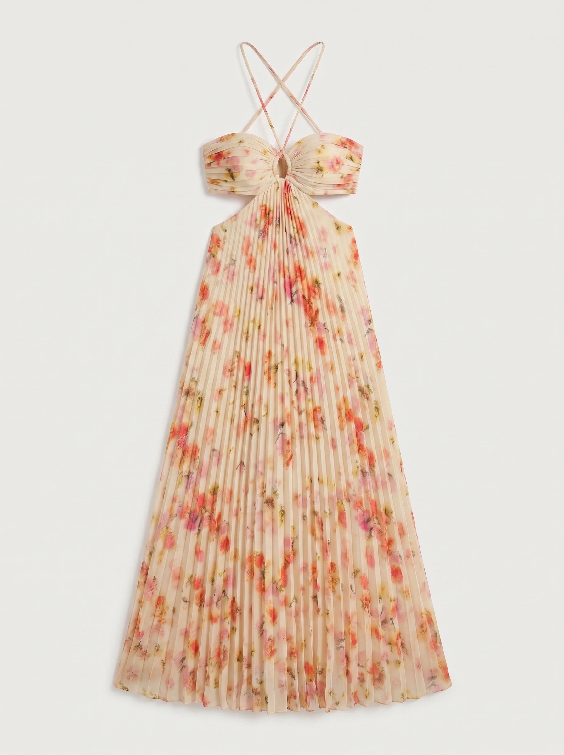 Floratta Cutout Pleated Maxi Dress – Floral Summer Wedding Guest Women Formal Evening Party Maxi Dress