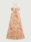 Floratta Cutout Pleated Maxi Dress – Floral Summer Wedding Guest Women Formal Evening Party Maxi Dress