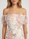 Florisse Off-Shoulder Ruffle Maxi Dress – Floral Summer Women Formal Wedding Guest Cocktail Graduation White Pink Maxi Dress