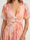 Aquarosa Puff Sleeve Maxi Dress – Watercolor Floral Print Women Formal Wedding Guest Summer Pink Maxi Dress