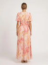 Aquarosa Puff Sleeve Maxi Dress – Watercolor Floral Print Women Formal Wedding Guest Summer Pink Maxi Dress