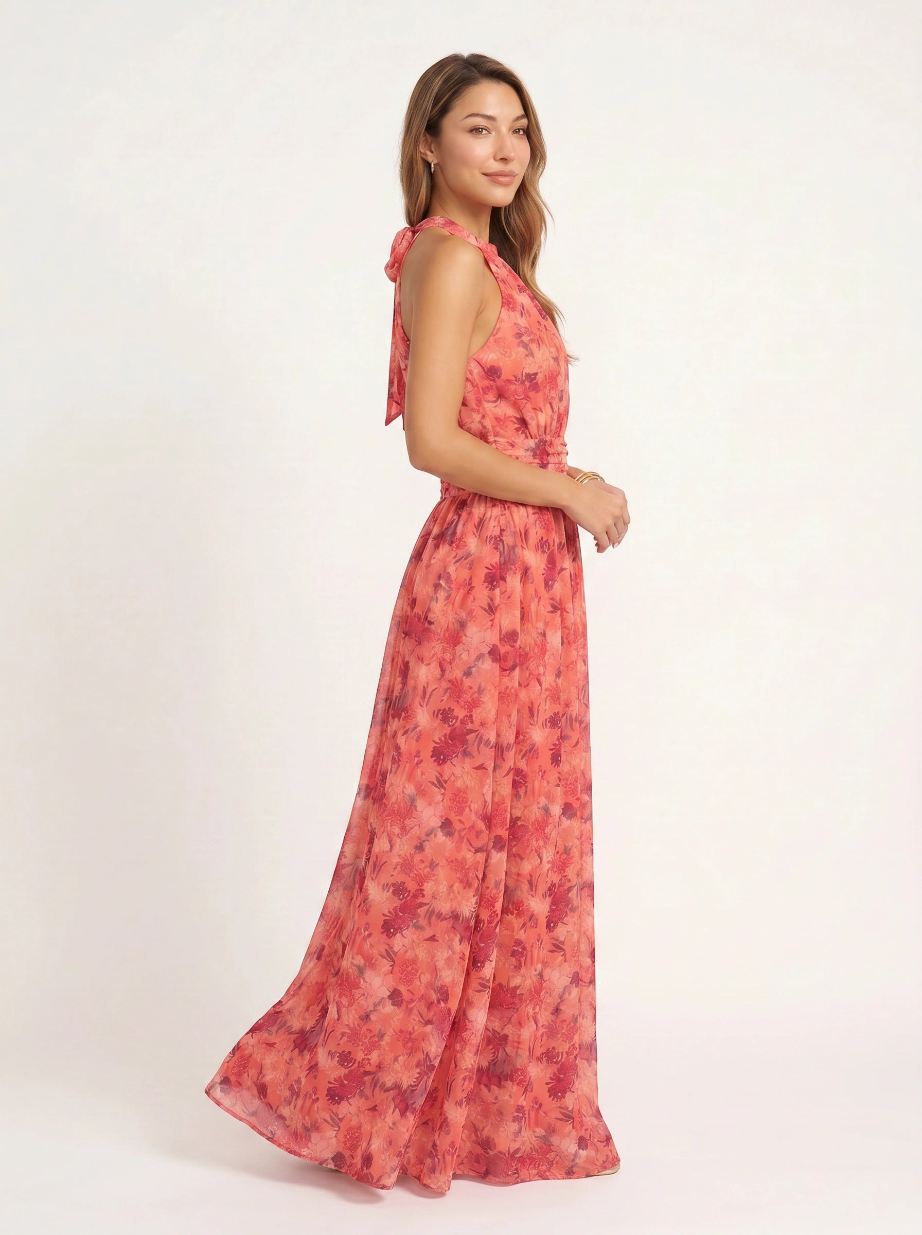 Rosalyn Halter Dress – Floral Maxi Slit Cutout Women Evening Cocktail Party Wedding Guest