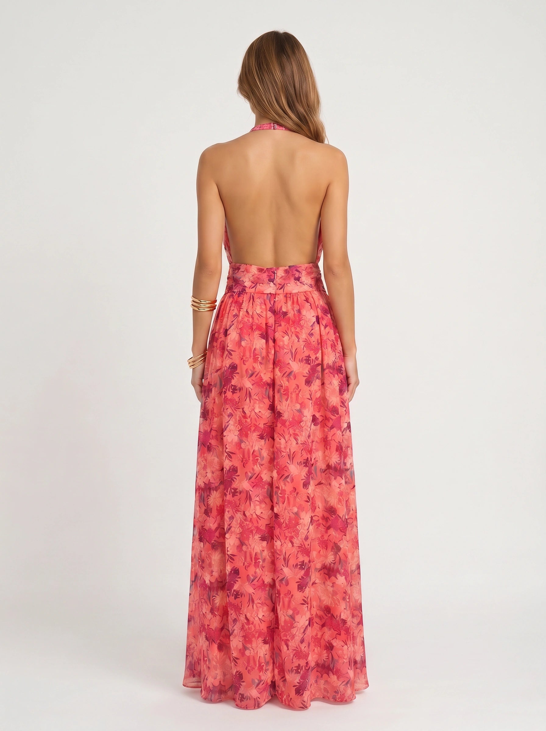 Rosalyn Halter Dress – Floral Maxi Slit Cutout Women Evening Cocktail Party Wedding Guest