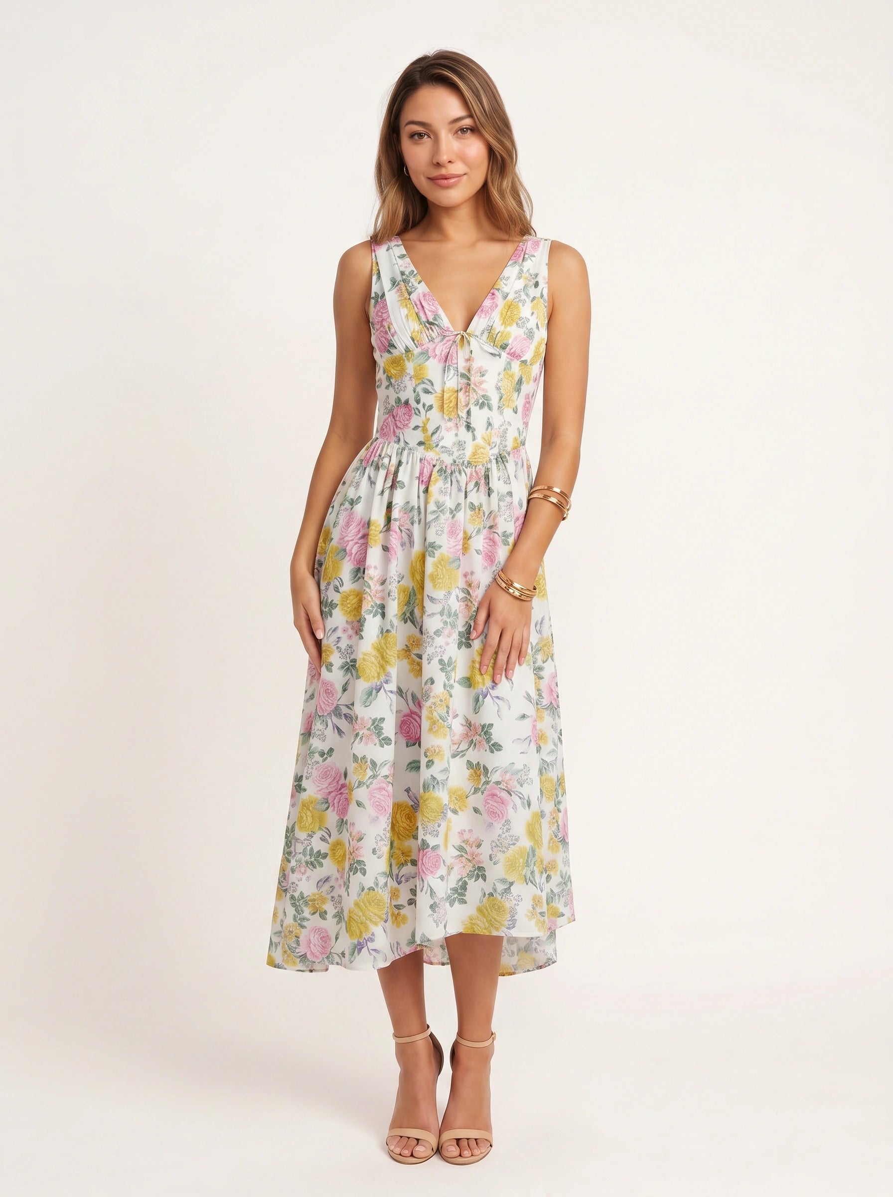Jardine Midi Dress – Floral Cotton Button Front Women Sleeveless Summer Garden Party Cottage