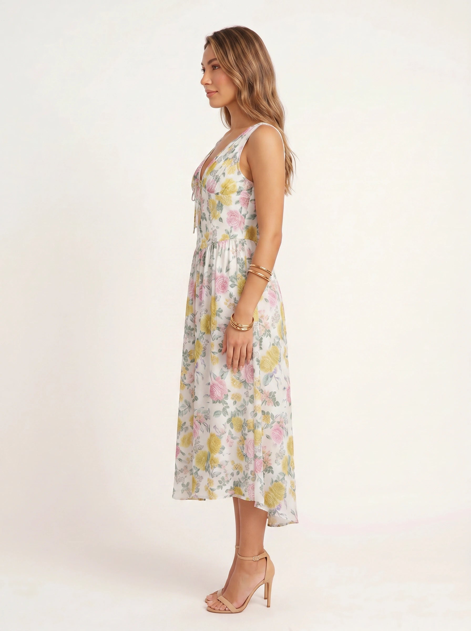 Jardine Midi Dress – Floral Cotton Button Front Women Sleeveless Summer Garden Party Cottage