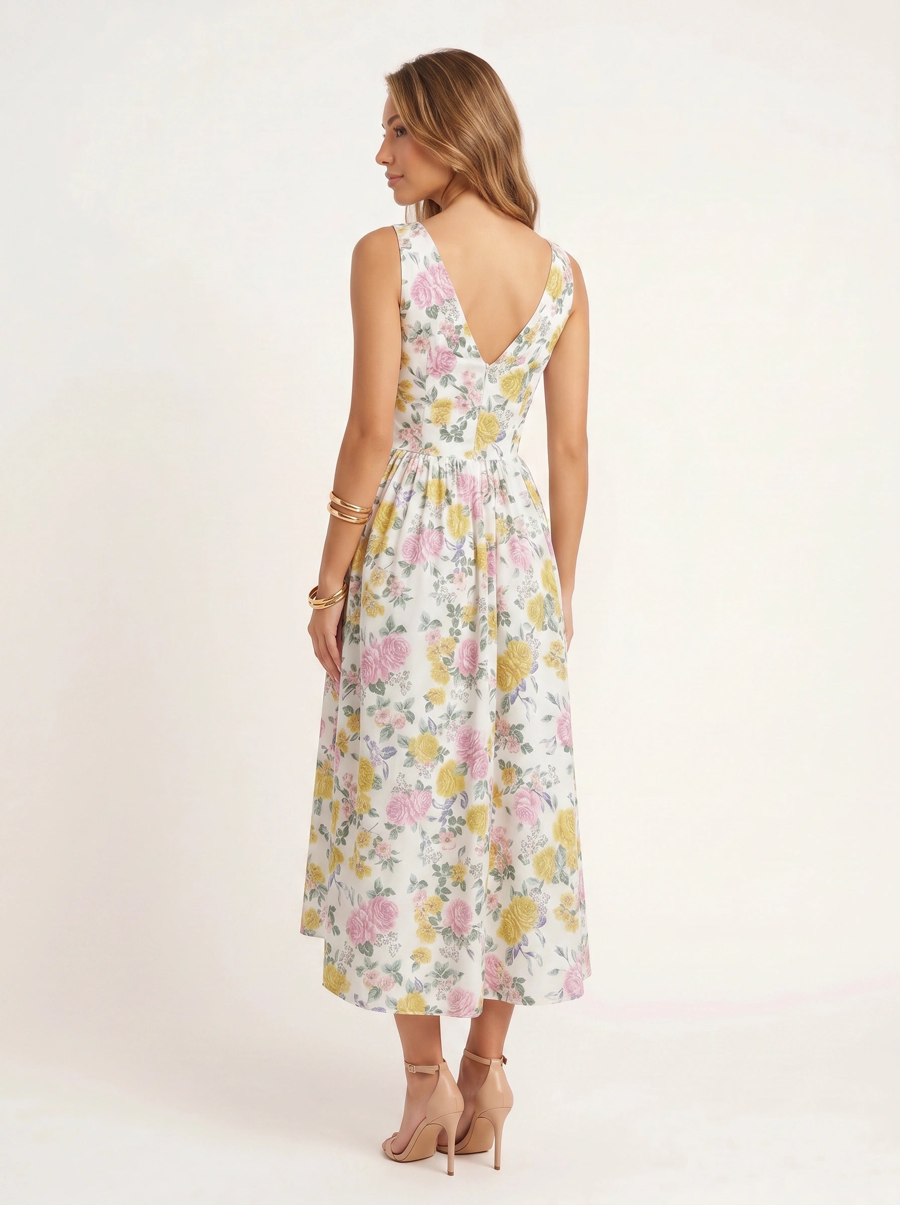 Jardine Midi Dress – Floral Cotton Button Front Women Sleeveless Summer Garden Party Cottage