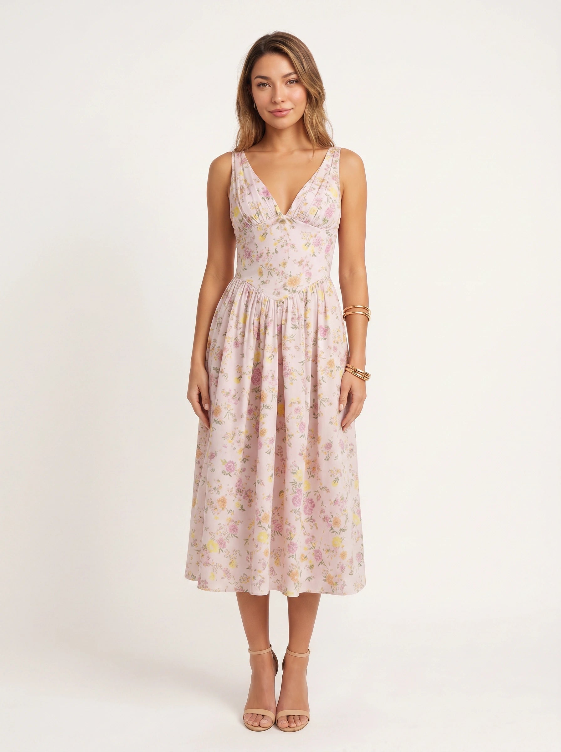 Jardine Midi Dress – Floral Cotton Button Front Women Sleeveless Summer Garden Party Cottage