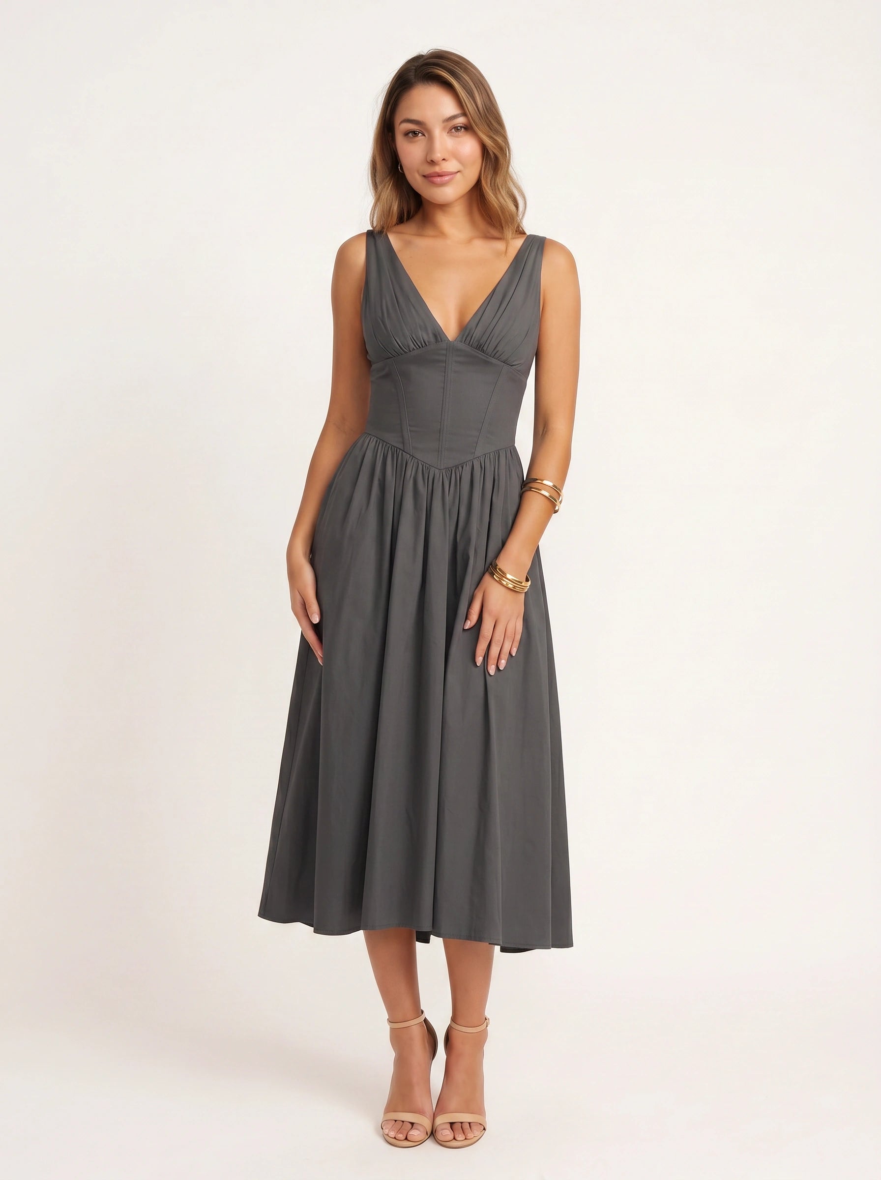 Jardine Midi Dress – Floral Cotton Button Front Women Sleeveless Summer Garden Party Cottage