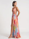 Prismae Maxi Dress – Rainbow Ombre Satin Gown Women High Slit Deep V Formal Evening Summer Wedding Guest