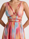 Prismae Maxi Dress – Rainbow Ombre Satin Gown Women High Slit Deep V Formal Evening Summer Wedding Guest