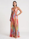 Prismae Maxi Dress – Rainbow Ombre Satin Gown Women High Slit Deep V Formal Evening Summer Wedding Guest