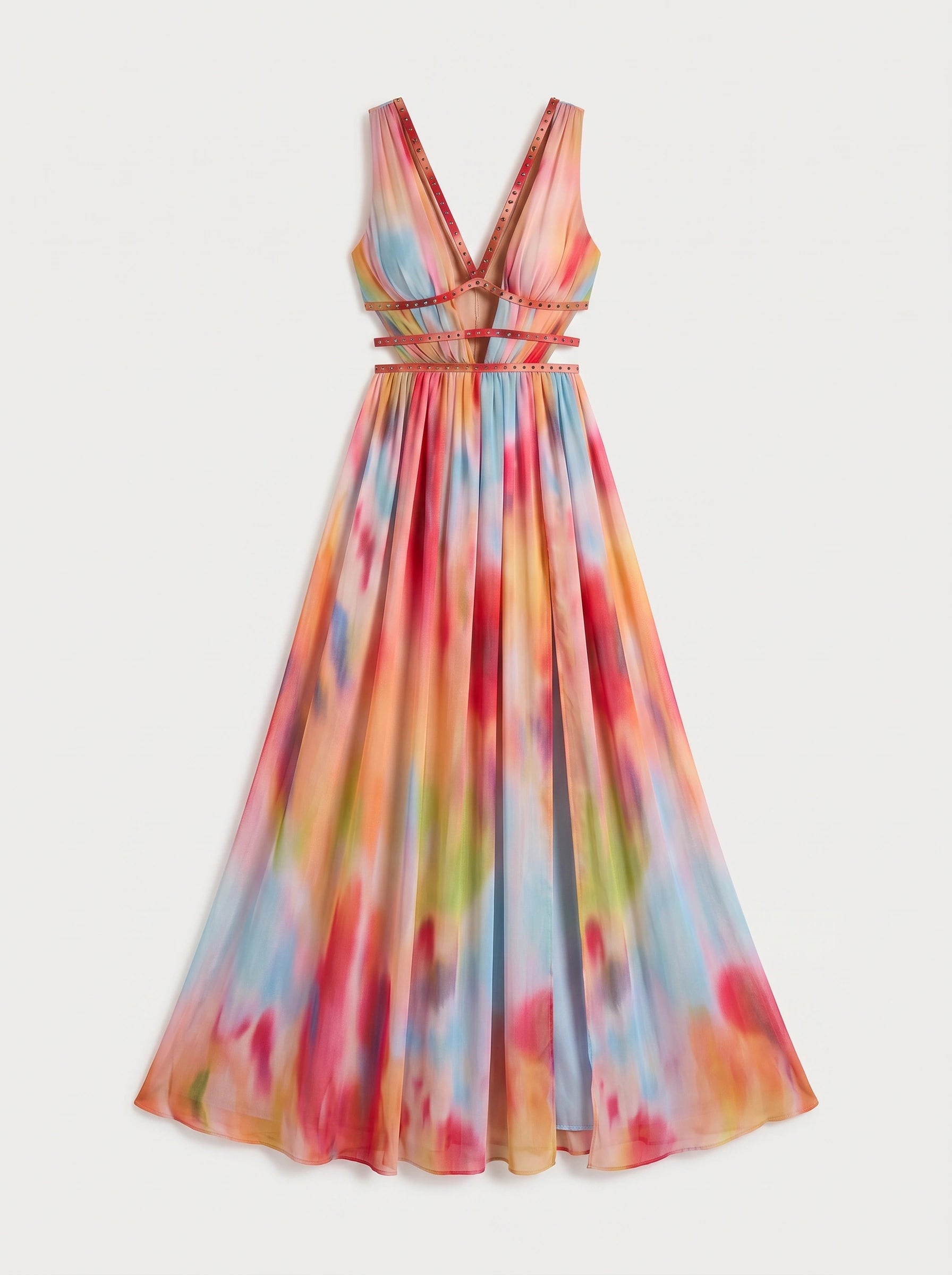 Prismae Maxi Dress – Rainbow Ombre Satin Gown Women High Slit Deep V Formal Evening Summer Wedding Guest