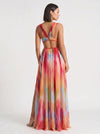 Prismae Maxi Dress – Rainbow Ombre Satin Gown Women High Slit Deep V Formal Evening Summer Wedding Guest