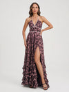 Sailene Halter Maxi Dress – Floral Lace Slit Gown Women Romantic Semi Formal Wedding Guest Boho Trendy