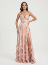 Sailene Halter Maxi Dress – Floral Lace Slit Gown Women Romantic Semi Formal Wedding Guest Boho Trendy