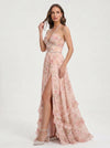 Sailene Halter Maxi Dress – Floral Lace Slit Gown Women Romantic Semi Formal Wedding Guest Boho Trendy