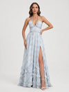 Sailene Halter Maxi Dress – Floral Lace Slit Gown Women Romantic Semi Formal Wedding Guest Boho Trendy
