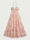 Sailene Halter Maxi Dress – Floral Lace Slit Gown Women Romantic Semi Formal Wedding Guest Boho Trendy