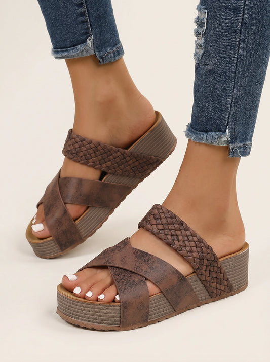 Intrecco Woven Platform Slide Sandals – Black Platform Slide Sandals Women Slip On Casual Summer Comfort