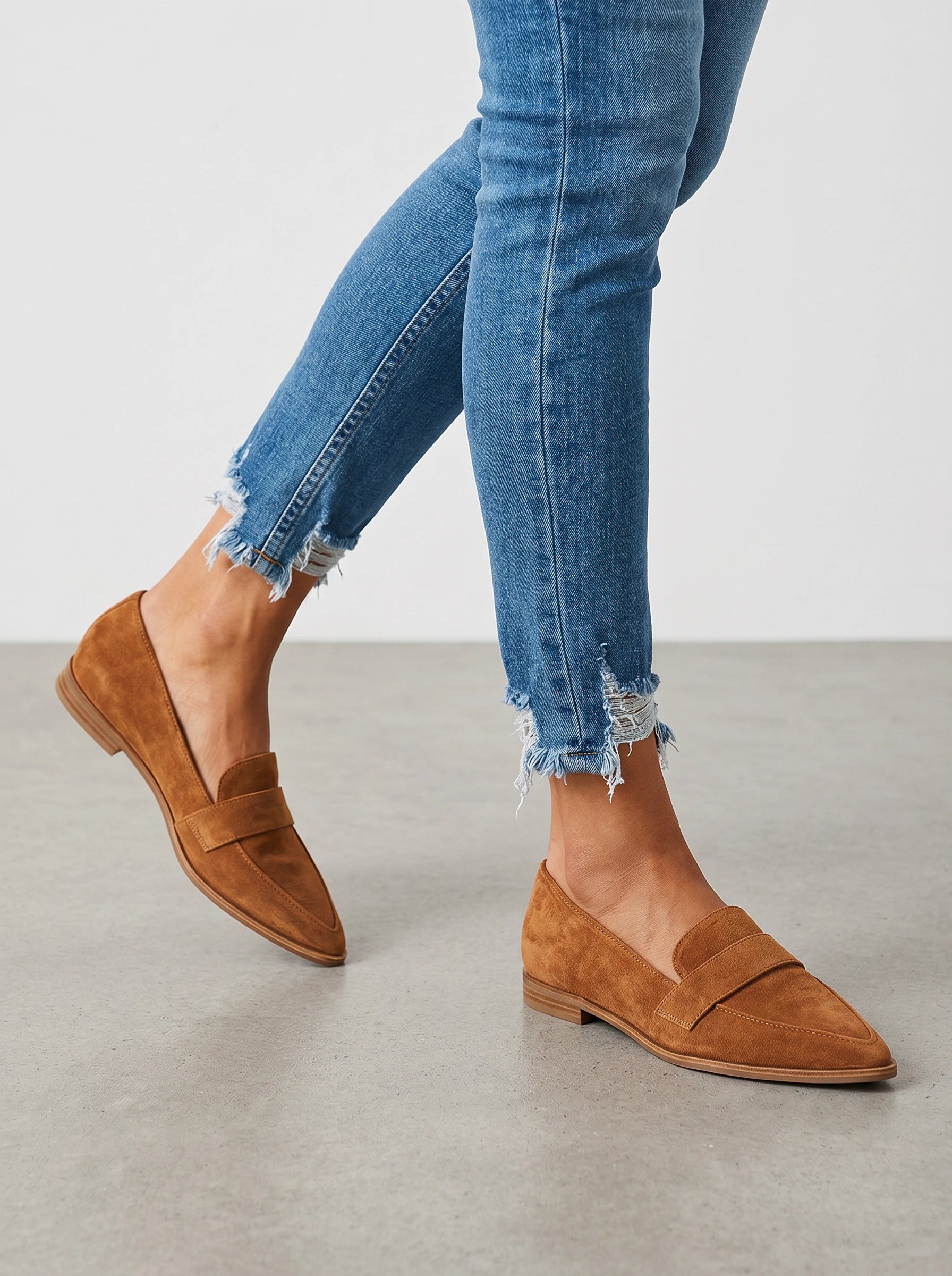 Dalfino Suede Loafers – Women Flat Slip-On Office Casual Pointed Toe Low Block Heel Loafers