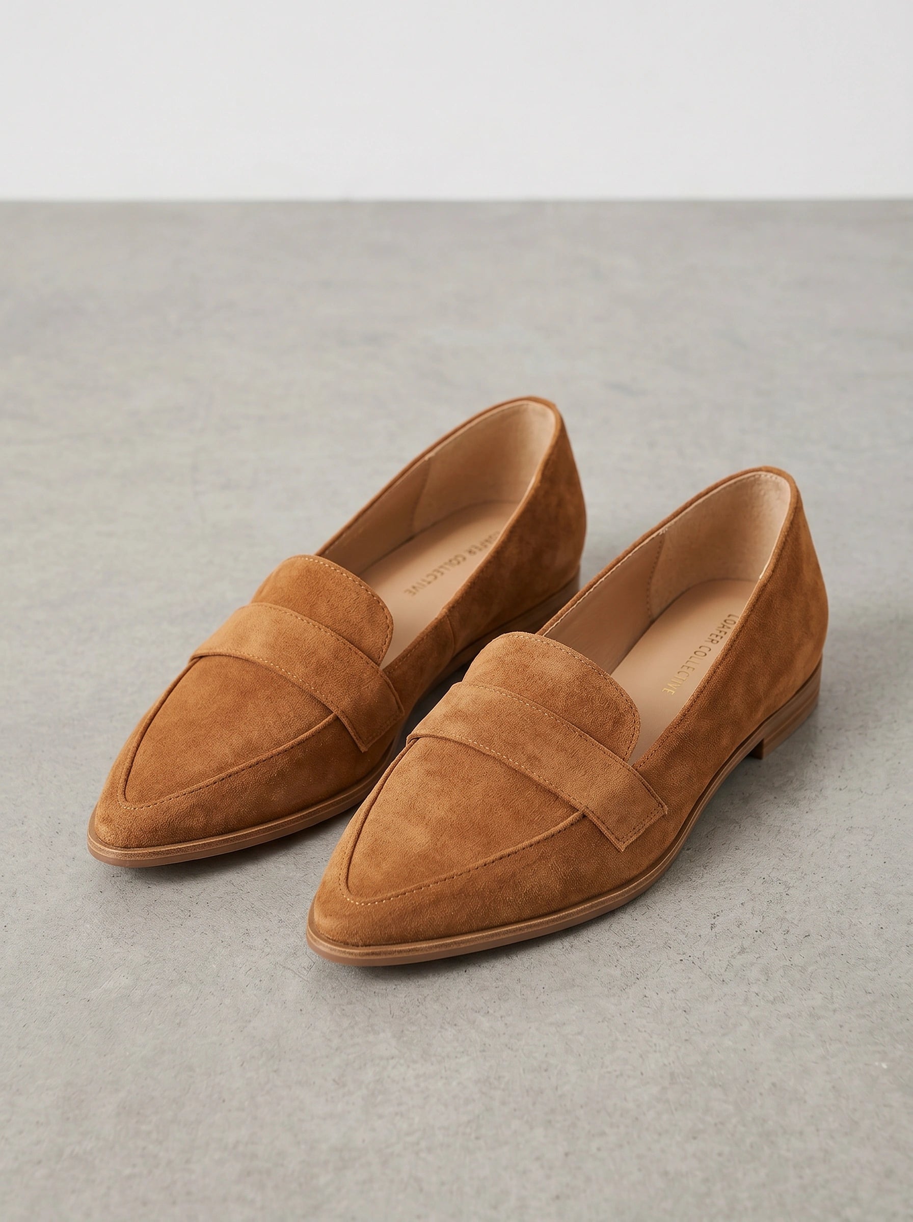 Dalfino Suede Loafers – Women Flat Slip-On Office Casual Pointed Toe Low Block Heel Loafers