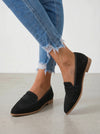 Dalfino Suede Loafers – Women Flat Slip-On Office Casual Pointed Toe Low Block Heel Loafers