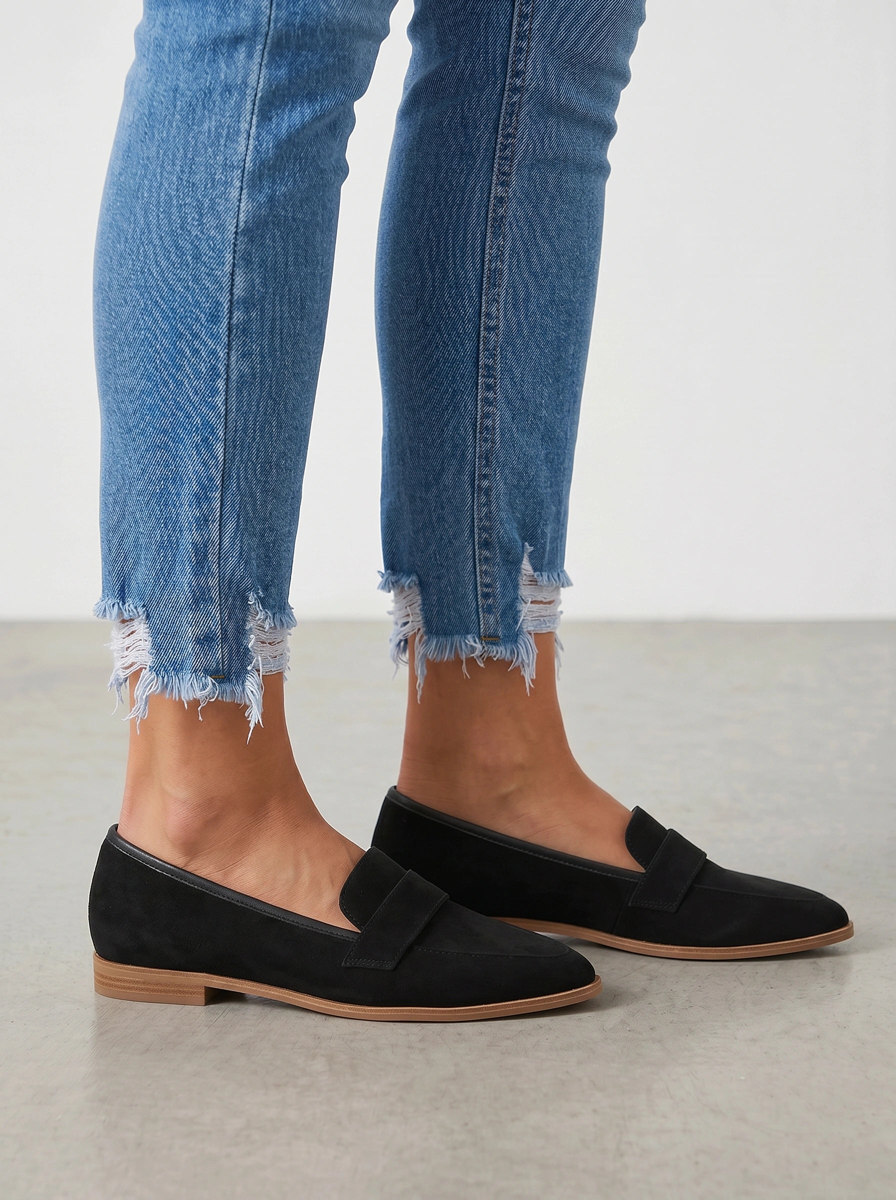Dalfino Suede Loafers – Women Flat Slip-On Office Casual Pointed Toe Low Block Heel Loafers