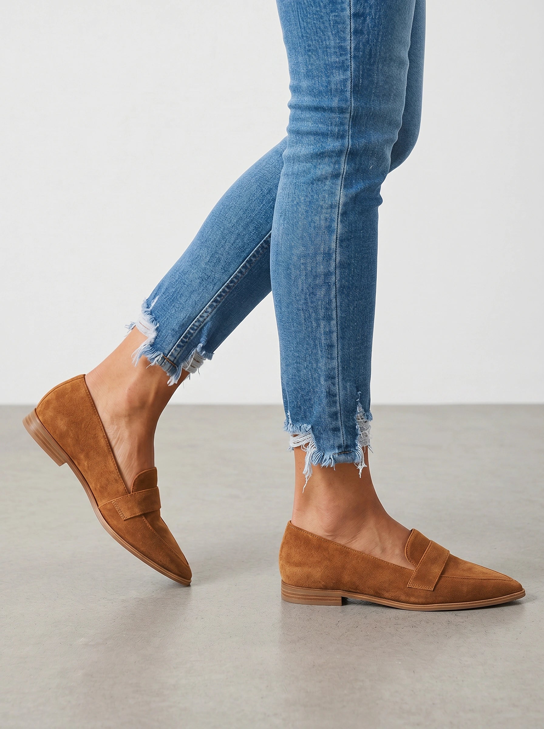 Dalfino Suede Loafers – Women Flat Slip-On Office Casual Pointed Toe Low Block Heel Loafers