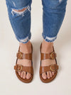 Bucklora Leather Buckle Sandals – Women Comfortable Flat Sandals Summer Casual Slip On Mules