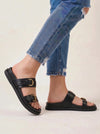 Bucklora Leather Buckle Sandals – Women Comfortable Flat Sandals Summer Casual Slip On Mules