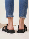 Bucklora Leather Buckle Sandals – Women Comfortable Flat Sandals Summer Casual Slip On Mules