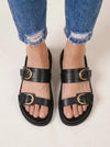 Bucklora Leather Buckle Sandals – Women Comfortable Flat Sandals Summer Casual Slip On Mules