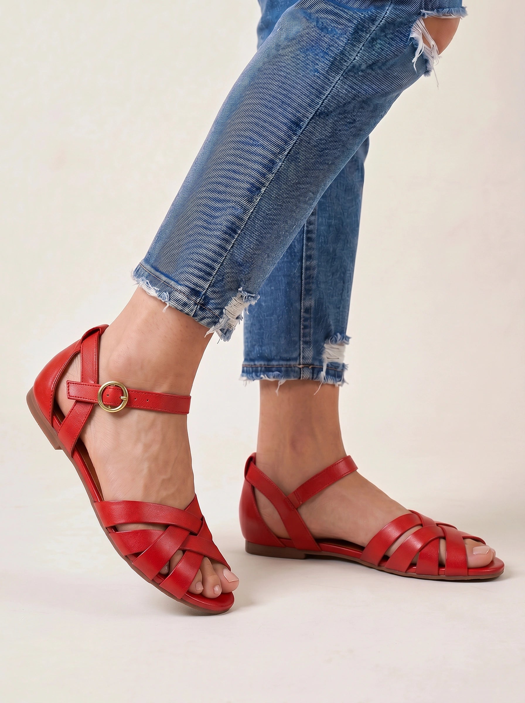 Tressaro Strappy Flat Sandals – Women Ankle Strap Leather Woven Gladiator Summer Casual Sandals